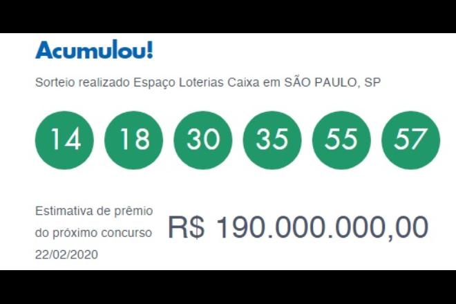 Loterias: Mega-sena acumula e chega ao valor de R$ 190 milhões