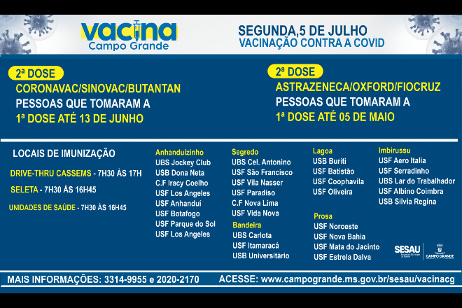 Vacinação é exclusiva para 2ª dose da Coronavac e AstraZeneca nesta segunda