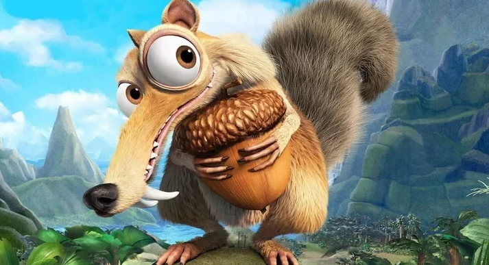 Scrat, o esquilo pré-histórico de A Era do Gelo, enfim come a sua noz