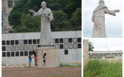 Com estátua vandalizada, memorial do Papa João Paulo II sofre com abandono e profanação