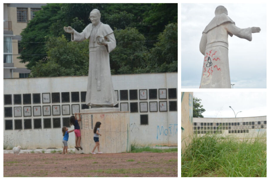 Com estátua vandalizada, memorial do Papa João Paulo II sofre com abandono e profanação